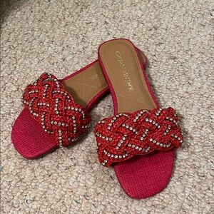 Crown Vintage Red Woven Embellished Sandals
